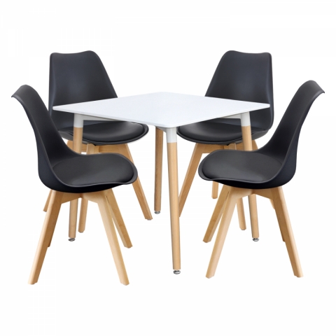 <![CDATA[Jídelní set stůl 80x80 bílý + 4 židle černé QUATRO Idea]]>