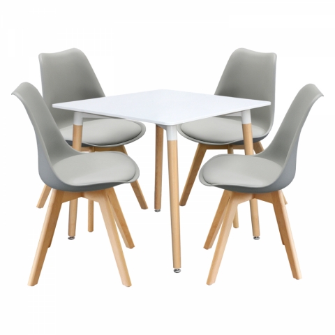 <![CDATA[Jídelní set stůl bílý 80x80 + 4 židle šedé QUATRO Idea]]>