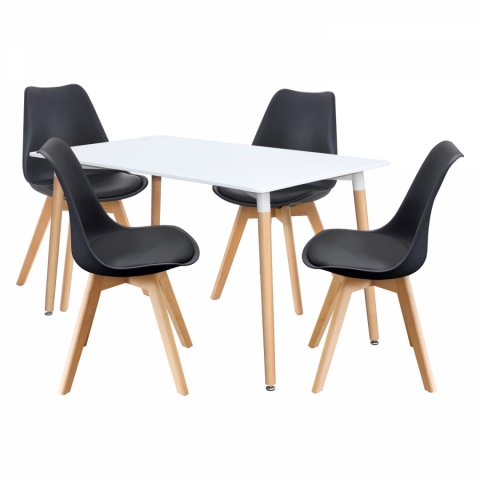 <![CDATA[Jídelní stůl 140x90 bílý + 4 židle černé QUATRO Idea]]>