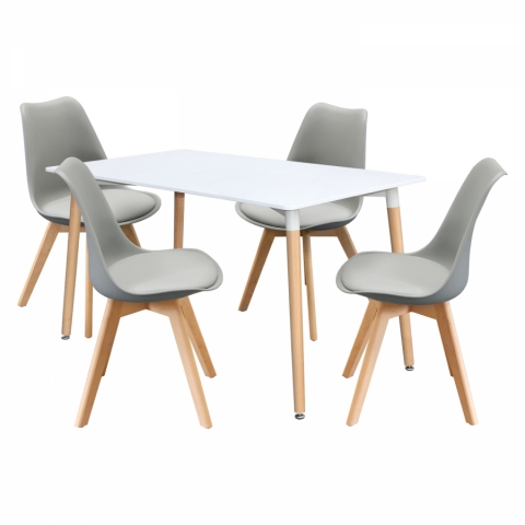 Jídelní stůl 140x80 bílý + 4 židle šedé QUATRO 
