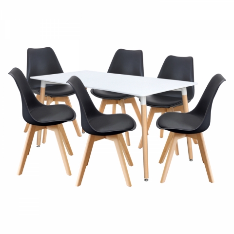Jídelní stůl 160x90 bílý + 6 židlí černé QUATRO