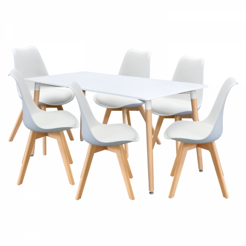 Jídelní set stůl 160x90 bílý + 6 židle bílé QUATRO 