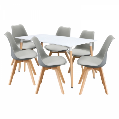 <![CDATA[Jídelní stůl 160x90 bílý + 6 židle šedé QUATRO Idea]]>