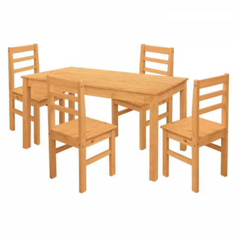 Jídelní set stůl 150x75 masiv borovice + 4 židle TORINO med vosk 