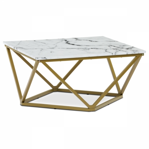 <![CDATA[Konferenční stolek MDF deska dekor bílý mramor zlatý matný kovový rám AHG-631 WT Autronic]]>