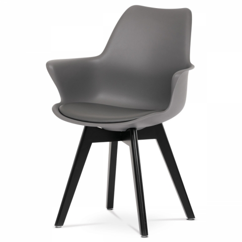 Jídelní židle šedá plastová sedák ekokůže, černě lakované nohy masiv buk CT-772 GREY 