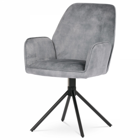 Jídelní konferenční židle stříbrná látka dekor žíhaný samet kovové černé nohy HC-511 SIL4 