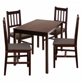 Jídelní set stůl 118x75 masiv borovice tmavohnědý + 4 židle lak 4489