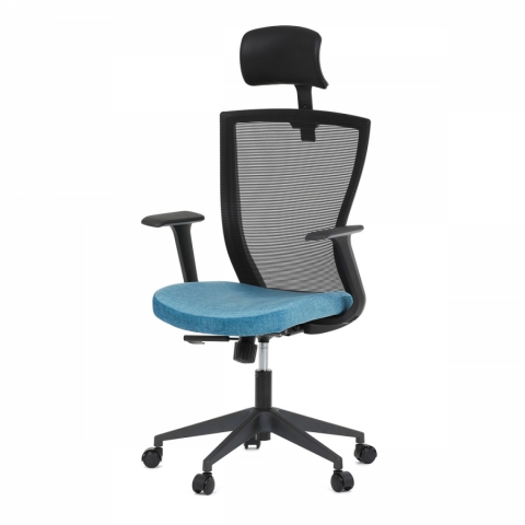 Kancelářská židle černá MESH síťovina světle modrá houpací KA-V328 BLUE