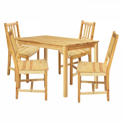 Jídelní set stůl 118x75 masiv borovice + 4 židle lak 4488