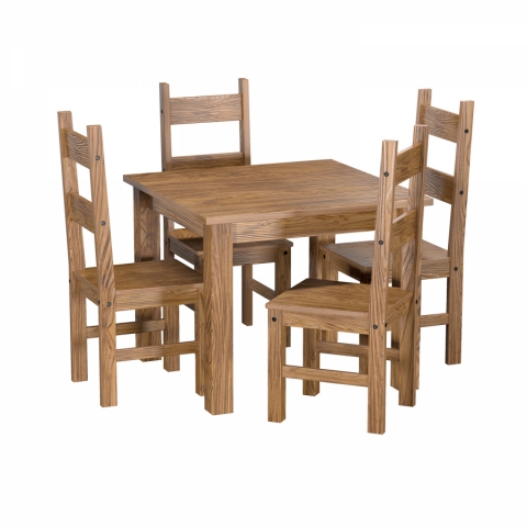 Jídelní set stůl 92x92 + 4 židle dub antik EL DORADO 