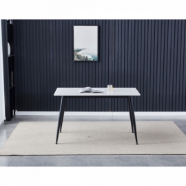 Stůl jídelní 130x70x76 cm, deska slinutý kámen v imitaci matného mramoru, černé kovové nohy HT-403M WT