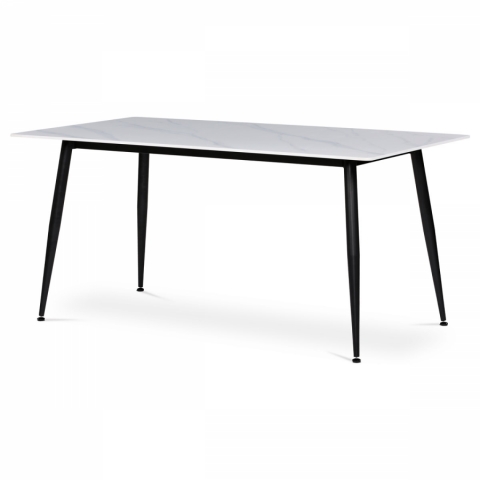Jídelní stůl 160x90x76 slinutý kámen imitace matný mramor černé kovové nohy HT-406M WT 