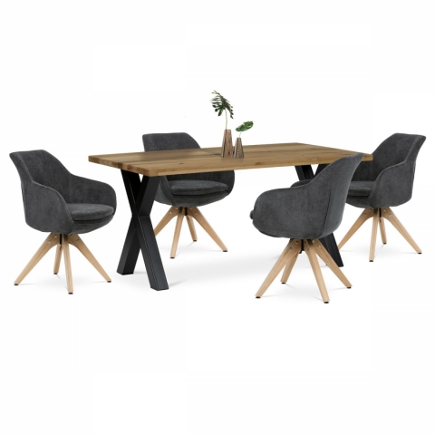 Stůl jídelní, 160x90x75 cm, masiv dub, kovové podnoží ve tvaru písmene 