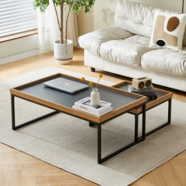 Stůl konferenční, MDF deska šedá s dekorativní hranou divoký dub, černý kov. CT-611 OAK