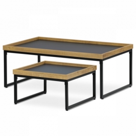 Stůl konferenční, MDF deska šedá s dekorativní hranou divoký dub, černý kov. CT-611 OAK