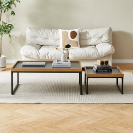 Stůl konferenční, MDF deska šedá s dekorativní hranou divoký dub, černý kov. CT-611 OAK