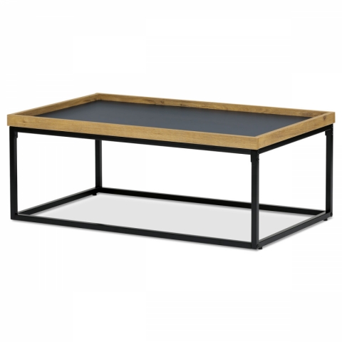 <![CDATA[Konferenční stolek šedý s dekorativní hranou divoký dub černý kov CT-613 OAK Autronic]]>