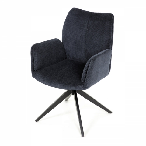 Jídelní židle modrá látka otočný mechanismus 180° černý kov HC-993 BLUE2 