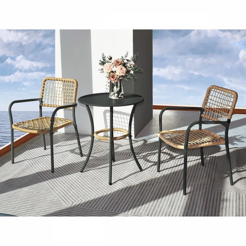 Zahradní set 1+2 stůl 60x60 židle umělý ratan přírodní kov antracit AZ-L1103 NAT 