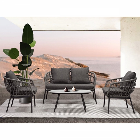 Zahradní set stůl 90x48 židle dvojkřeslo tmavě šedý antracitový ratan kov AZ-L1880 grey