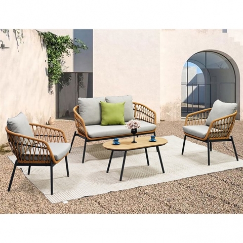 Zahradní ratanový sedací set pro 4 osoby – pohovka, 2 křesla a stolek AZ-L1880 NAT