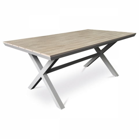 Stůl zahradní 180x100x75, deska polywood v dekoru světlého dubu, hliníková konstrukce, béžová barva AZT-S1510 OAK