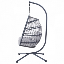Zahradní závěsné křeslo, výplet antracit umělý ratan, potah šedá látka AZ-V1269 GREY