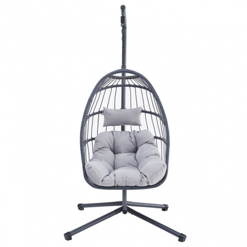 Závěsné křeslo, kov, polyratan, šedá, AZ-V1269 GREY