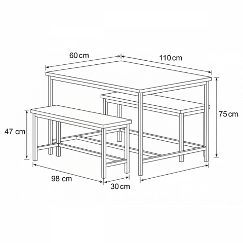 Jídelní set s 2 židlemi, 110x60x75cm, mdf, old wood, AUT-G1175 OLW