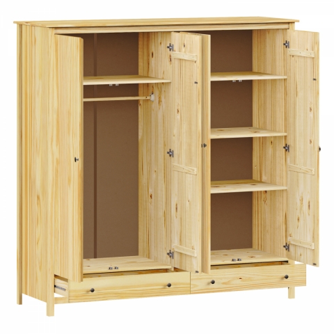 Šatní skříň masiv borovice 4dveřová kovové úchytky TORINO 