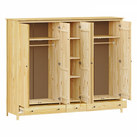 Šatní skříň masiv borovice 5dveřová kovové úchytky TORINO 