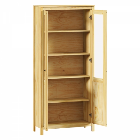 Vitrína masiv borovice 2 dveře kovové úchytky TORINO 