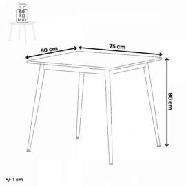 Jídelní stůl 80x80 keramická deska bílý mramor, černé kovové nohy HT-398M WT 