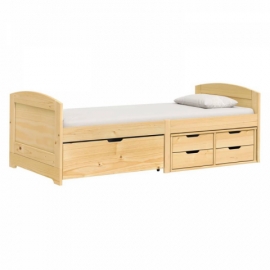 Postel z masivu borovice 90x200 jednolůžko se zásuvkami MARIE lak