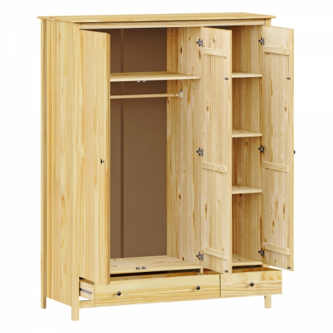 Šatní skříň 3dveřová masiv borovice TORINO kovové úchytky