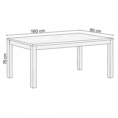 Jídelní stůl 160x90x75, masiv dub bílý, povrchová úprava olejem, nohy 8x8 cm DS-H160 DUB