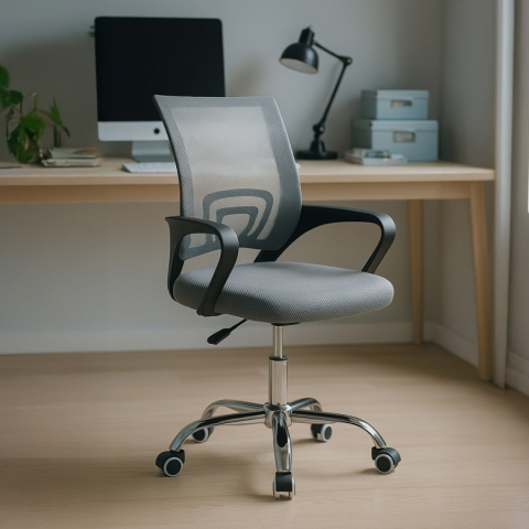 Kancelářská dětská židle šedá mesh, černá plastová, chromový kříž KA-L103 GREY 