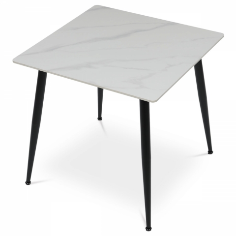 Jídelní stůl 80x80 keramická deska bílý mramor, černé kovové nohy HT-398M WT 