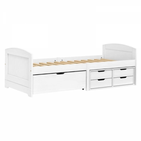 Postel 90x200 z masivu borovice jednolůžko se zásuvkami MARIE bílá 