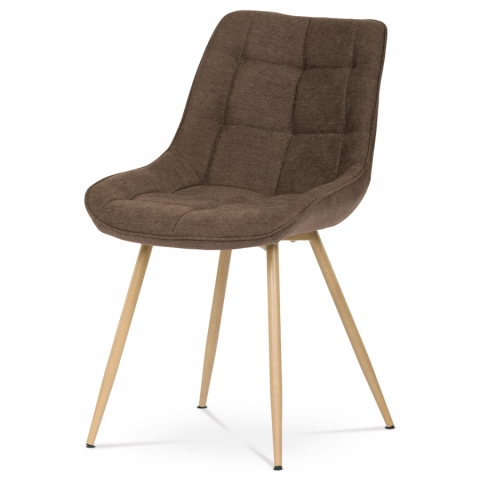 Jídelní židle hnědá látka, kovové nohy, 3D dekor dub CT-394 BR2