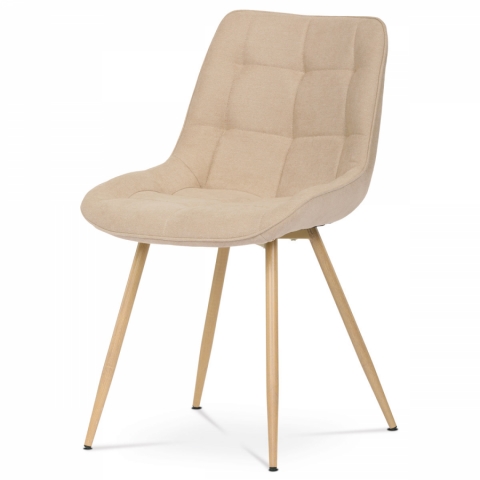 Jídelní židle krémová látka, kovové nohy, 3D dekor dub CT-394 CRM2 