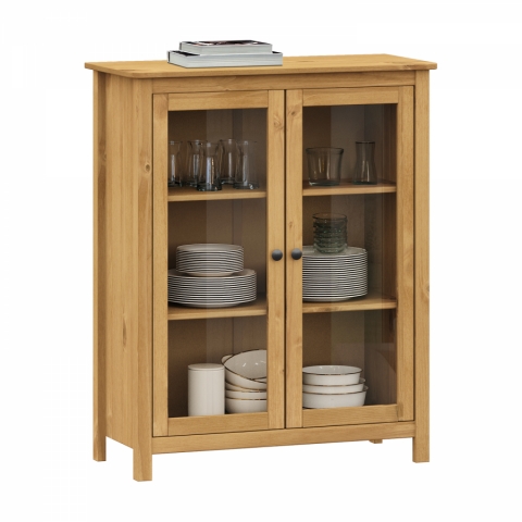 Vitrína masiv borovice 2 prosklené  dveře TORINO vosk med