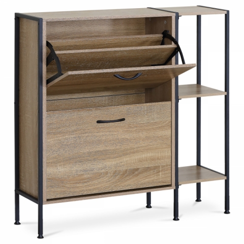 Botník dub 2 přihrádky 3 police černý kov ABO-G1008 OAK 