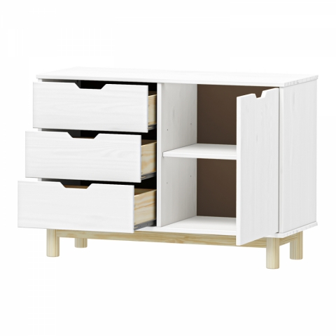 Komoda masiv borovice bílá 1 dveře + 3 zásuvky  BONITO 2