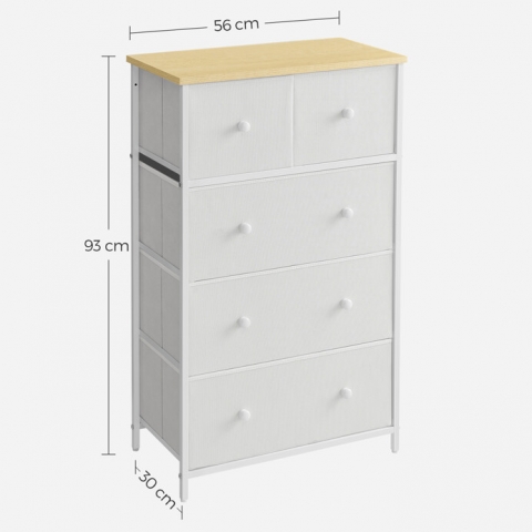 Komoda 56x30x93 deska mdf dub kovová bílá AUK-E1051 WT 