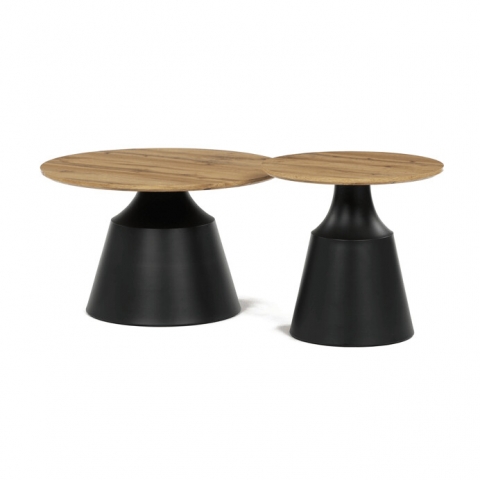 Konferenční stolky kovové 2ks sada 70x70x43 mdf dub artisan CT-F4150 ART 