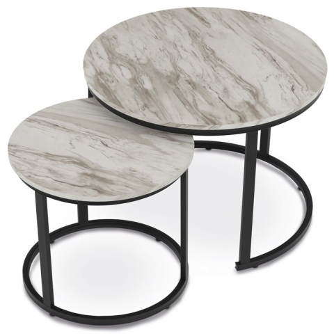 Konferenční kovové stolky 2ks set 70x70x51 mdf mramor CT-X7122 WT 