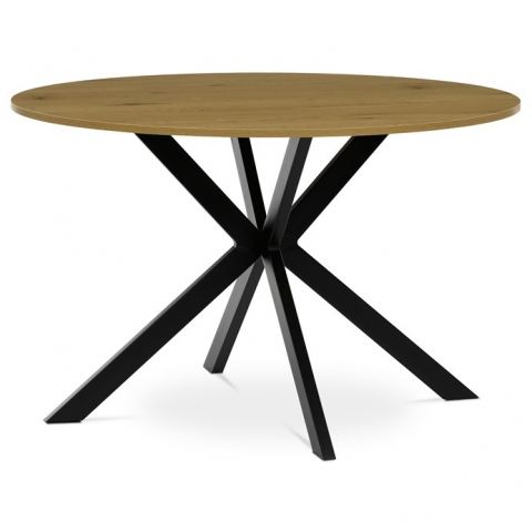 Kulatý jídelní stůl 120x120 mdf divoký dub kovové nohy HT-F4120 OAK