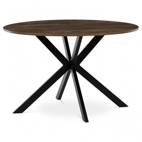 Jídelní kulatý stůl 120x120x75,5 MDF staré dřevo černé kovové nohy HT-F4120 OLW
